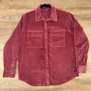 Corduroy Button Down Shirt Jacket Maroon